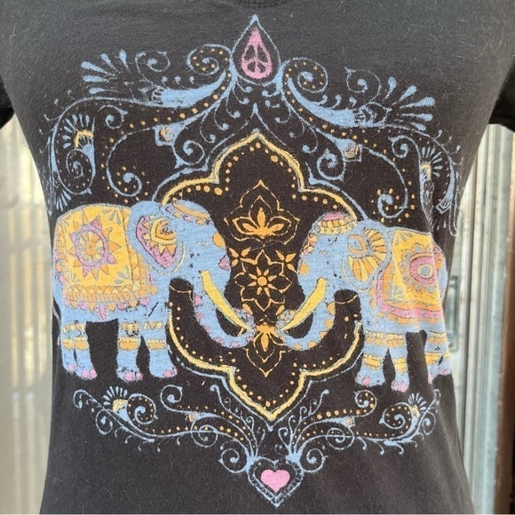 Lucky Brand Elephant Graphic T-Shirt Black Size S - Picture 2 of 5